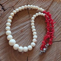 White (angel skin) and red coral necklace with magnetic clasp