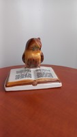 Rare Bodrogkeresztúr ceramic owl with a book, marked, flawless, core: 11 cm, base: 13 x 8 cm