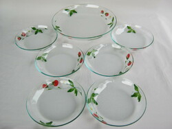 Glass 6-person bowl set with strawberry pattern