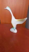 Hollóháza retro porcelain swan with extended wings, marked, flawless, 15 cm wingspan. 15 cm