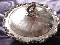 Csodaszép régi nagyméretű ezüstözött fedeles kínáló tál
