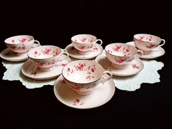 Johann Haviland Bavaria rózsaszín vékony porcelán teás-kávés készlet barackvirág festéssel