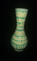 Retro ceramic vase with yellow green stripes 25 cm