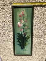 Silk collage picture of Izolda Macskássy, pink flowers