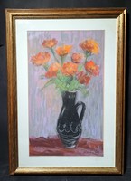 István Dienes (1905-1977): still life with flowers (pastel)