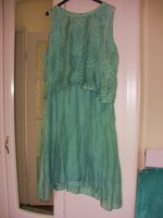 Sea green silk dress with openwork embroidered pattern l