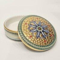 Deruta finoman kidolgozott díszes aranyozott porcelán szelence ékszertaró doboz - EP