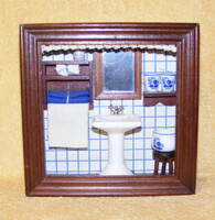 Bathroom doll furniture in a frame for a toy doll