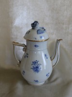 Antik ritka herendi porcelán kávéskanna -Kék virág mintás katicabogárral
