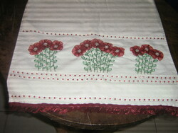 Beautiful vintage ribbon-embroidered beaded towel