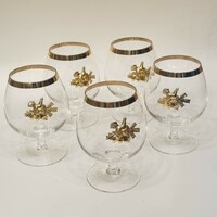 5db aranyozott fácán mintás vadász konyakos pohár (Bohemia Glass)  EP