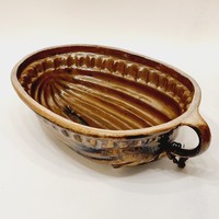 Old walnut-shaped glazed ceramic baking dish - ep