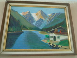 Beautiful landscape painted on cardboard in a very nice frame, Austrian