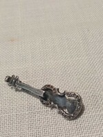 Old musical instrument / music - marcasite stone goldsmith's brooch / pin - violin