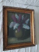 Antique organ still life with Imrey sign, oil painting in original frame 36x30 cm