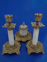 Pair of antique candle holders with inkwell