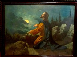 Jézus Krisztus az Olajfák hegyén, nagyméretű 60x80 cm-es olajfestmény szép fakerettel