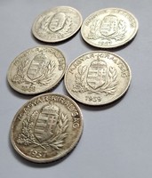 5X 1 pengő coin lot 1926,1927,1937,1938,1939