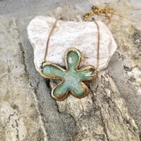 Tűzzománc nyaklánc virág alakú medállal (egyedi, kézzel készített, új)