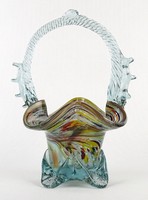 1N081 mid century blown glass bohemia artistic glass basket 18.5 Cm