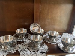 Antik ezüst teáskészlet virágos, gazdagon díszített 1320 gramm