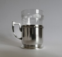 J.L Hermann szecessziós ezüstözött pohár metszett üvegbetéttel Bécs 1910-es évek