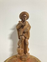 Fából faragott figurális szobor faragvány #8 férfi szarv kürttel