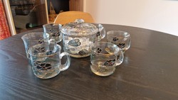 Tiffany mintás teás üvegpohár készlet cukortartóval