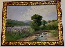 Gyula Zorkóczy (1873 - 1932) idyllic landscape with a stream