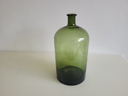 Régi nagy méretű 6 literes olajzöld zöld huta üveg üvegpalack kúpos aljú ballon palack