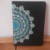 New! Diary notebook with turquoise gradient mandala decoration, hand-painted size A5