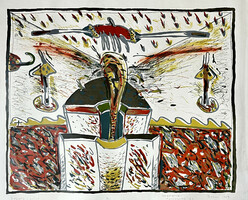Borgó György Csaba (1950-): BOZGOR litográfia 12/30 Nagy méret 66x75 cm.