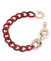 KARKÖTŐ piros-fekete fém láncszemek és  aranyszínű akril láncszemek.