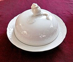 White porcelain cheese and butter holder with embossed pattern, 19x11cm