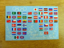 2. vh. Náci német időből képeslap. Az 1936-os olimpián résztvevő országok zászlóival