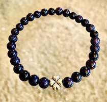 Small midnight blue dark blue sunstone mineral pearl bracelet clover decoration