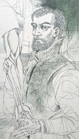 János Kass: a. Portrait of Vesalius - etching - portrait of a doctor, historical person