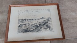 (K) rare Veszprém etching with frame 61x44 cm
