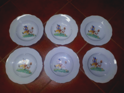 Zsolnay fairy tale scene plate set, fairy tale porcelain, for children