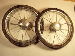 2 db Retro régi játék gumi kerék fém küllőkkel - babakocsi - kb. 1960-as évekből
