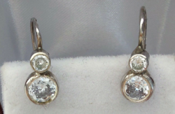 From 155T.1 HUF antique Hungarian button silver earrings with 1.65g zircon stones