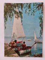Régi képeslap Balaton fotó levelezőlap vitorlások csónakok