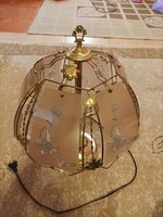 Glass plate copper table lamp