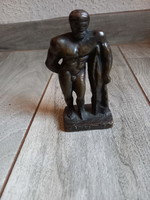 Régi öntött bronz szobor: Herkules (12x6,8x4 cm)
