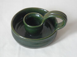 Green marked glazed ceramic walking candle holder