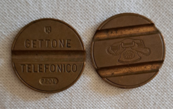 2 pieces of gettone telefonico, Italian telephone tokens. (52)
