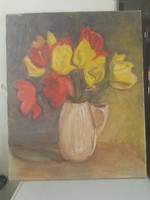 Old French flowers in a jug with a fragment? 12F 60x51cm