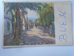 D195647 uzon - andrás csíky - hídkúti street - watercolor - postcard 1950k