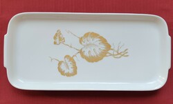 Bavaria német porcelán tálaló tál tányér süteményes arany levél mintával