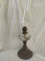 Antique table cast iron/glass kerosene lamp